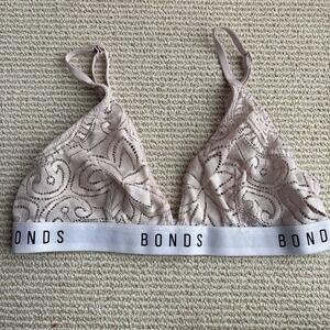 Bonds Intimately Triangle Bralette Top Semi Sheer Rocksalt Pink Women's M lace